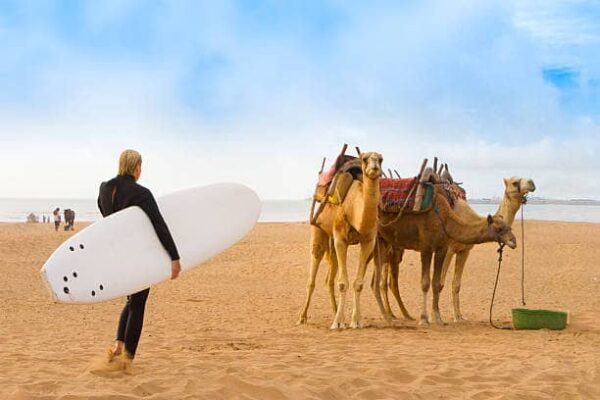 Sunny Agadir beach during spring with clear blue skies