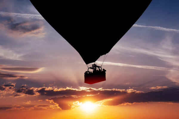 Hot air balloon silhouette in the sunset