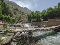 View of Ourika River with mountains in background